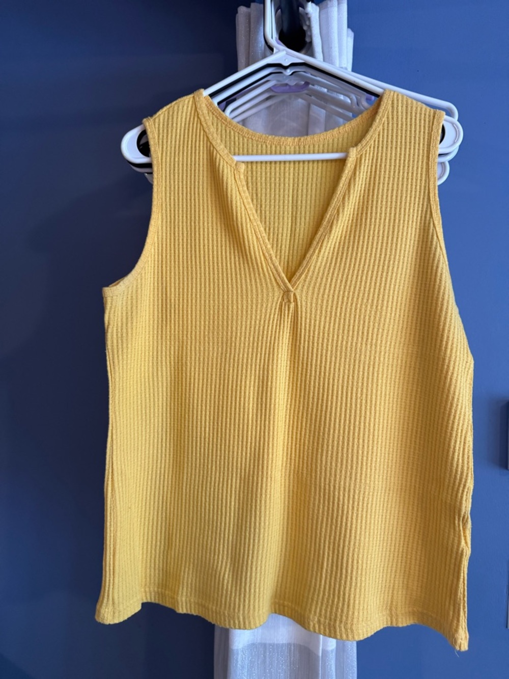 Amazon Yellow Ribbed V-Neck Sleeveless Tank Top